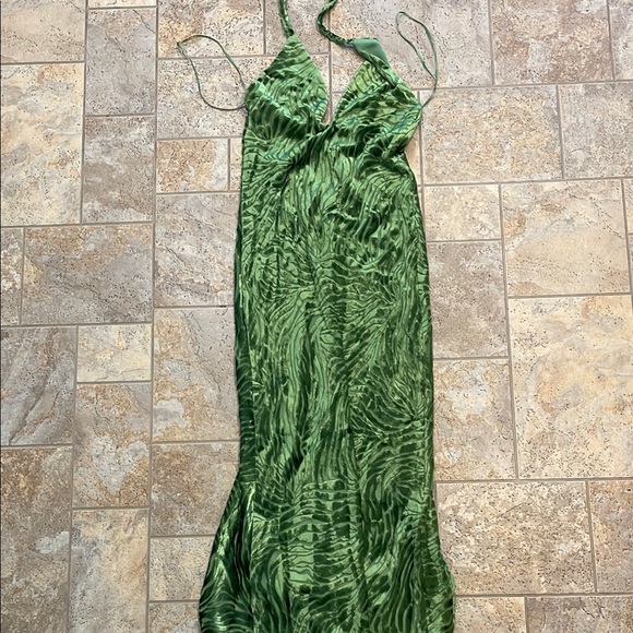 Zara Green Zebra Print velvet halter Dress - Picture 8 of 11